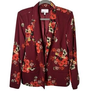 DR2 Daniel Rainn Burgundy Floral‎ Print Blazer Jacket Women's Size L Long Sleeve